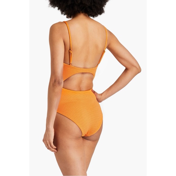 Mara Hoffman Kia One Piece Swimsuit Med Orange Ribbed Cutout Resort Vacation NWT - Picture 2 of 14